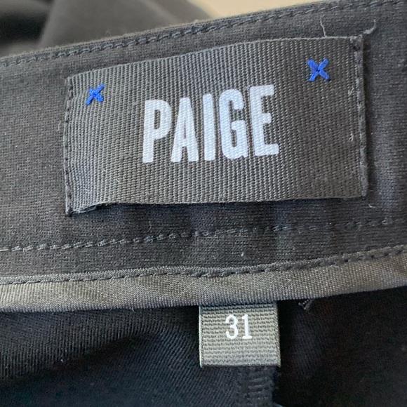 PAIGE Black Rosalind Ponte Knit Stretch Pants w/ Faux Leather Trim Pockets - Picture 7 of 12